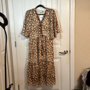 NWT Kakis Women's  Print Dress Large Beige/Creme